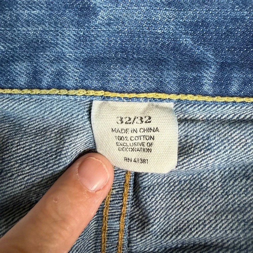Polo Ralph Lauren Vintage 67 Mens Straight Leg Blue Denim Jeans 32x32 Raw Hem